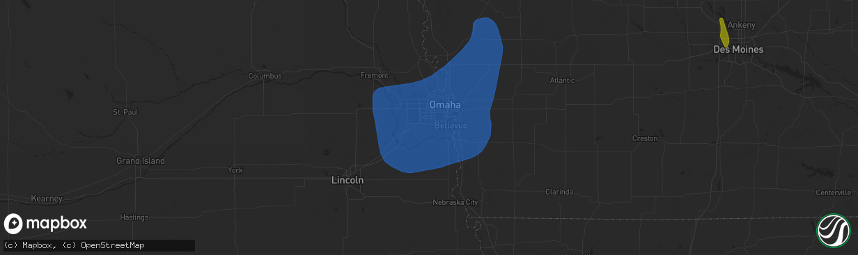 Hail map in Papillion, NE on March 14, 2025