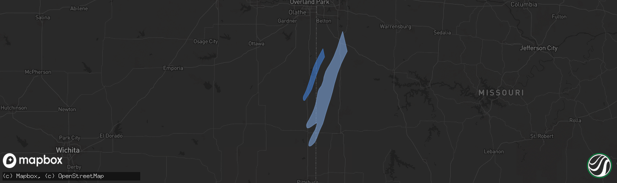 Hail map in Pleasanton, KS on March 14, 2025