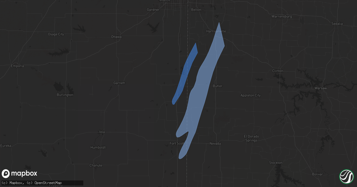 Hail map in Pleasanton, KS on March 14, 2025