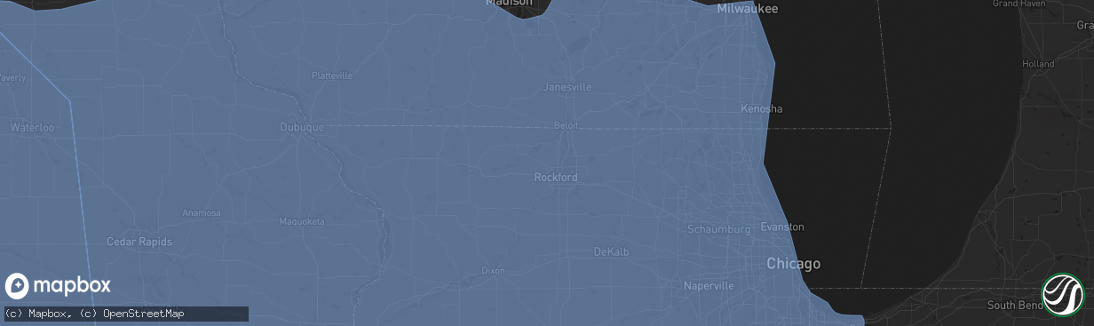 Hail map in Rockford, IL on March 14, 2025