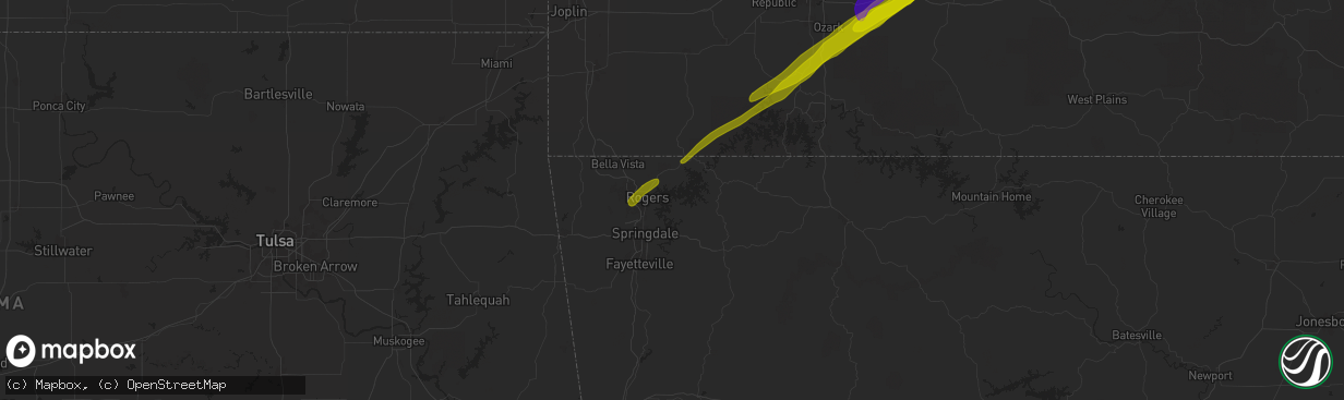 Hail map in Rogers, AR on March 14, 2025