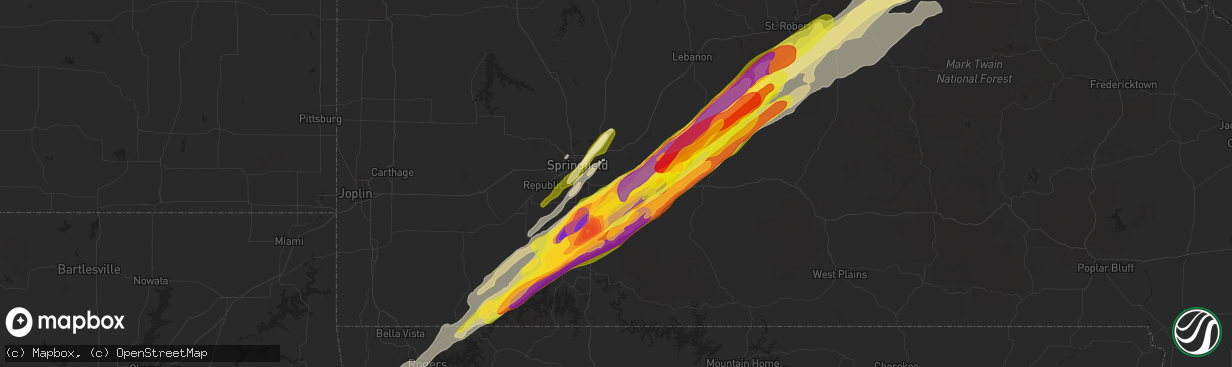 Hail map in Rogersville, MO on March 14, 2025