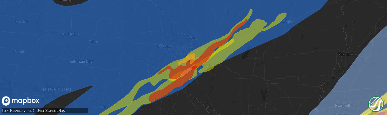 Hail map in Saint Louis, MO on March 14, 2025