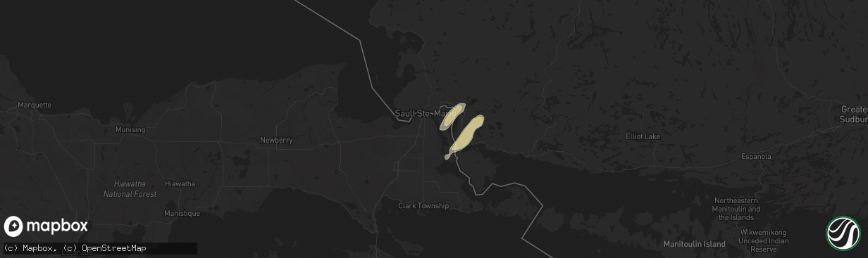 Hail map in Sault Sainte Marie, MI on March 14, 2025