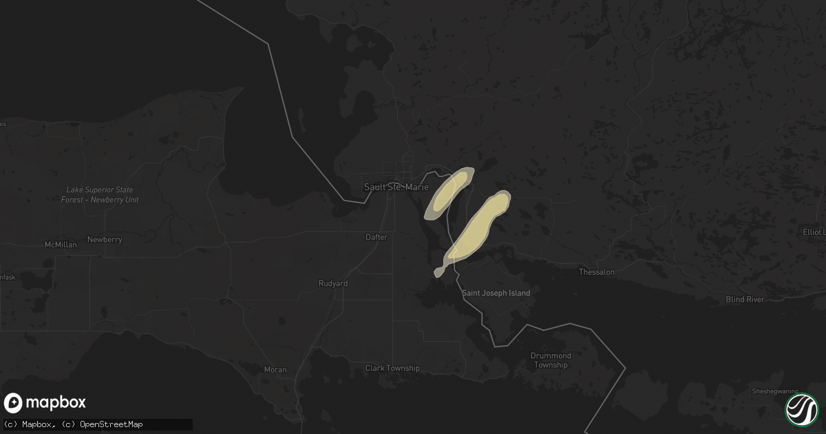 Hail map in Sault Sainte Marie, MI on March 14, 2025