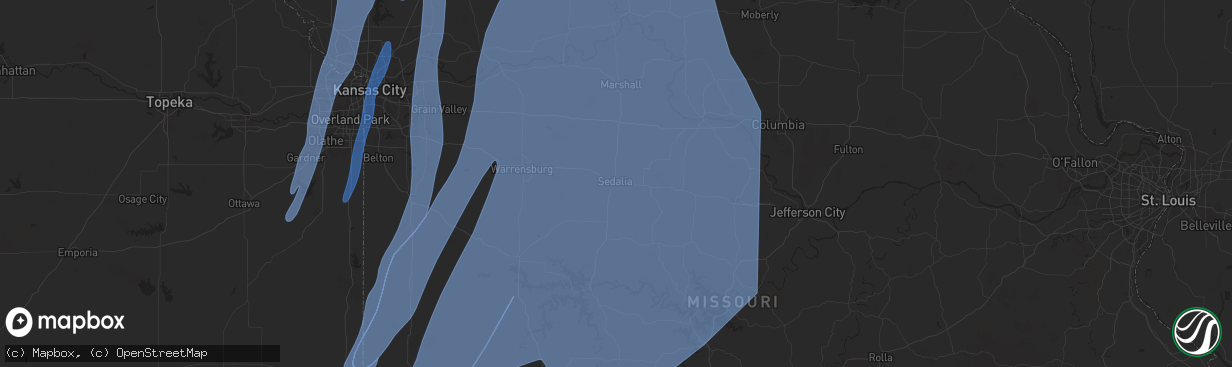 Hail map in Sedalia, MO on March 14, 2025