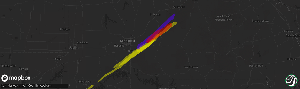 Hail map in Seymour, MO on March 14, 2025