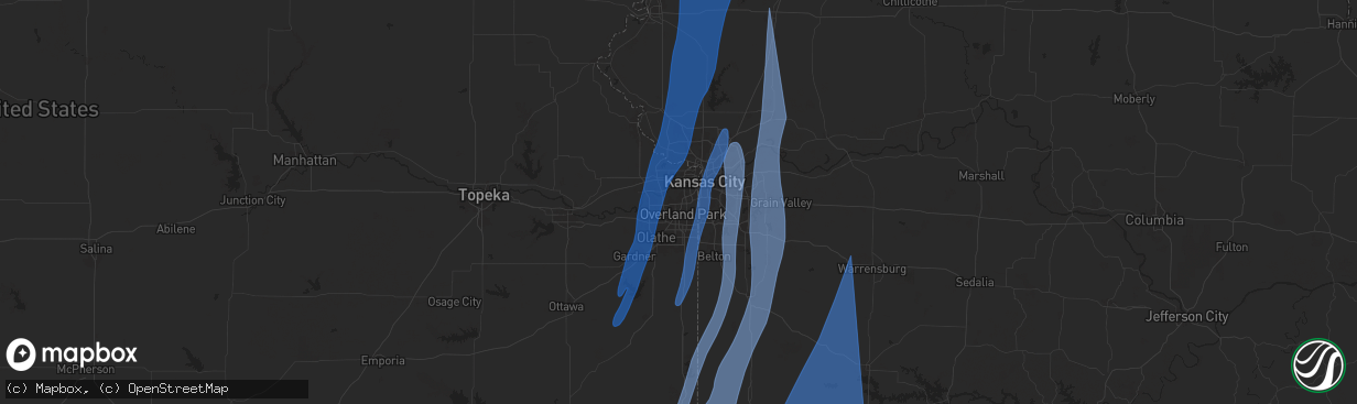 Hail map in Shawnee, KS on March 14, 2025