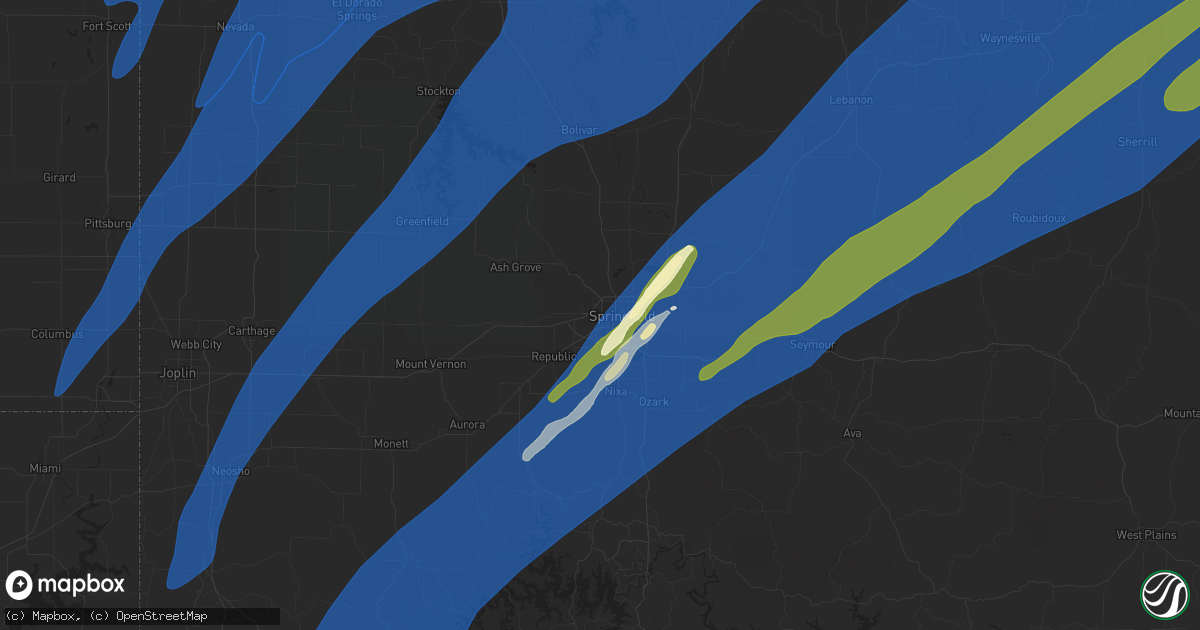 Hail map in Springfield, MO on March 14, 2025