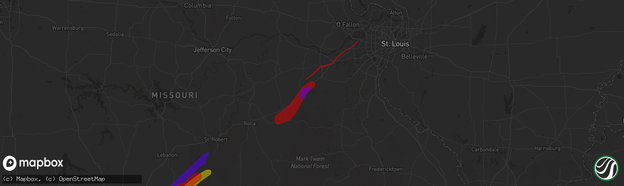 Hail map in Sullivan, MO on March 14, 2025