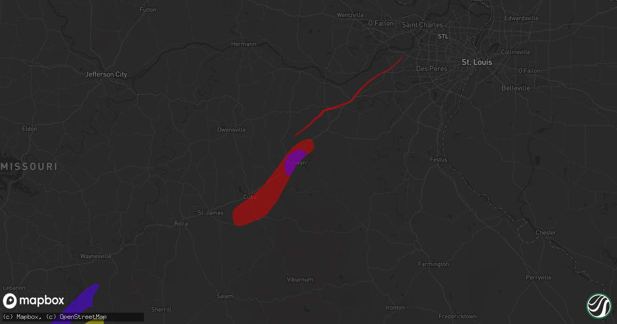 Hail map in Sullivan, MO on March 14, 2025