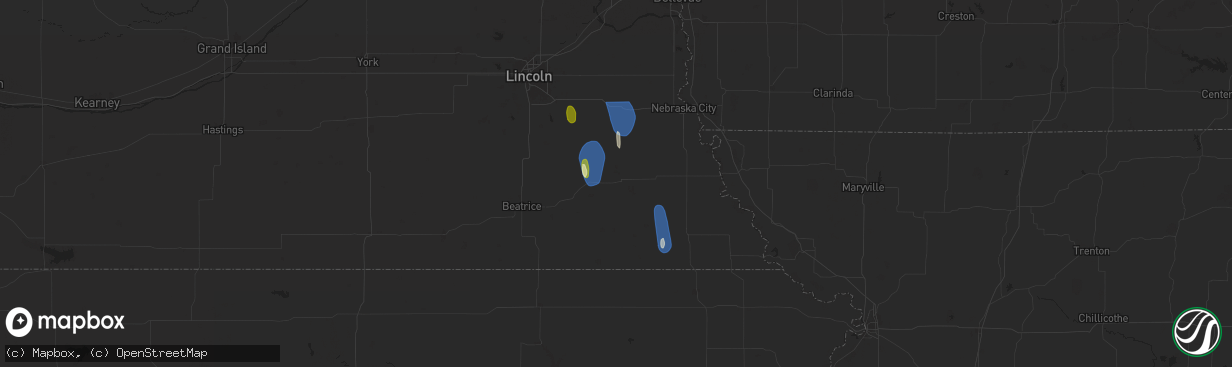 Hail map in Tecumseh, NE on March 14, 2025