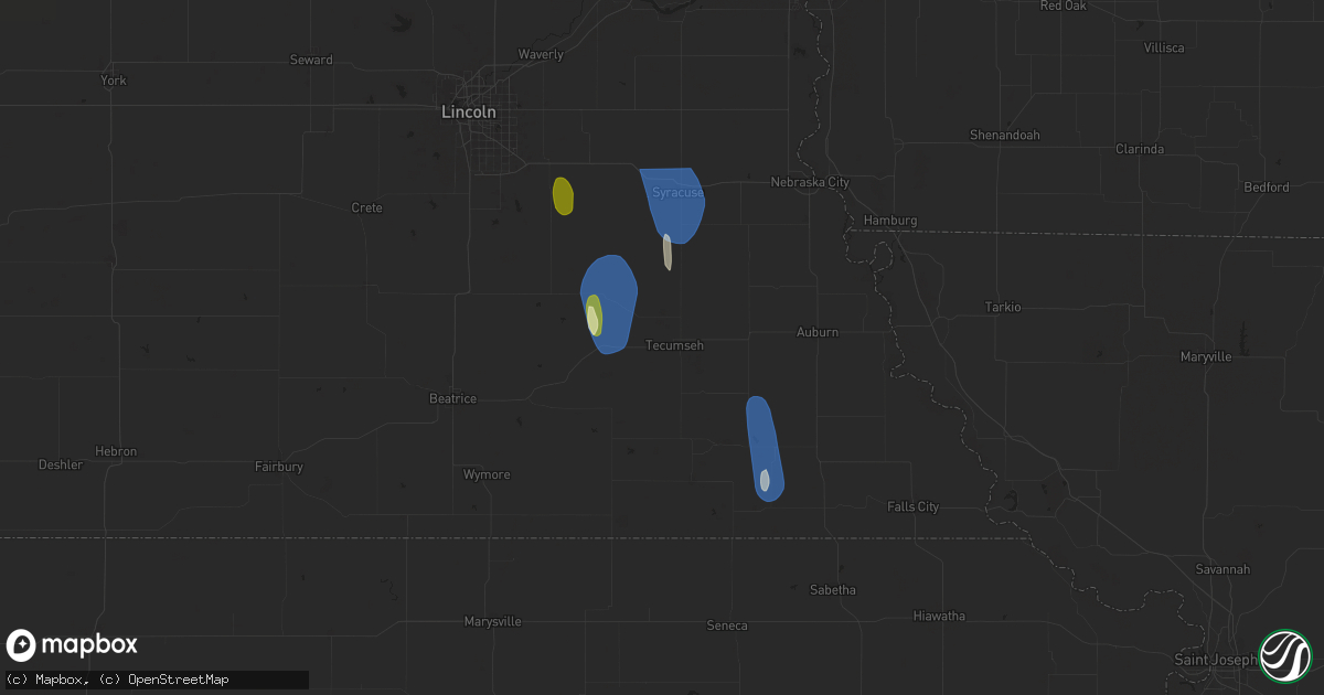 Hail map in Tecumseh, NE on March 14, 2025
