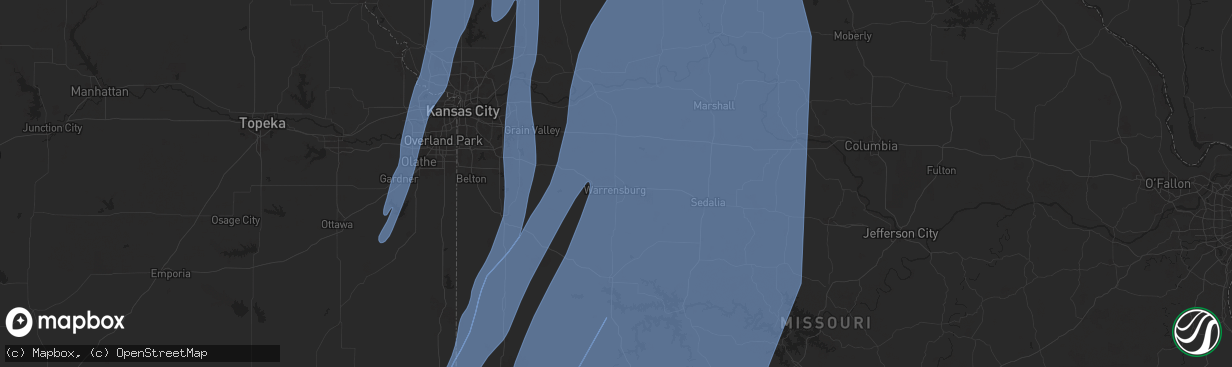 Hail map in Warrensburg, MO on March 14, 2025