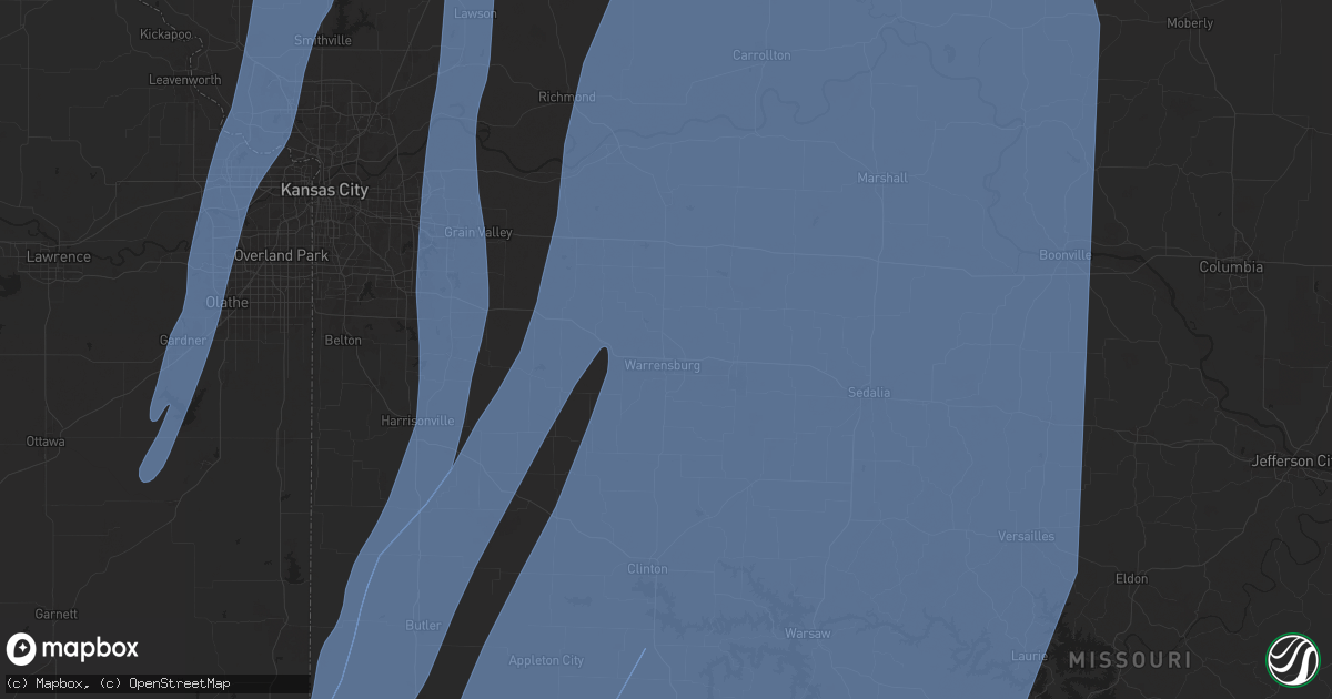Hail map in Warrensburg, MO on March 14, 2025