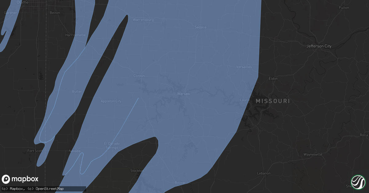 Hail map in Warsaw, MO on March 14, 2025