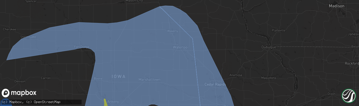 Hail map in Waterloo, IA on March 14, 2025