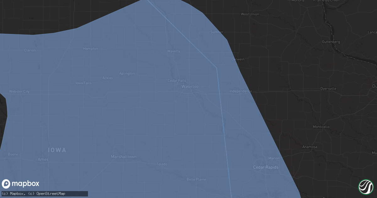 Hail map in Waterloo, IA on March 14, 2025