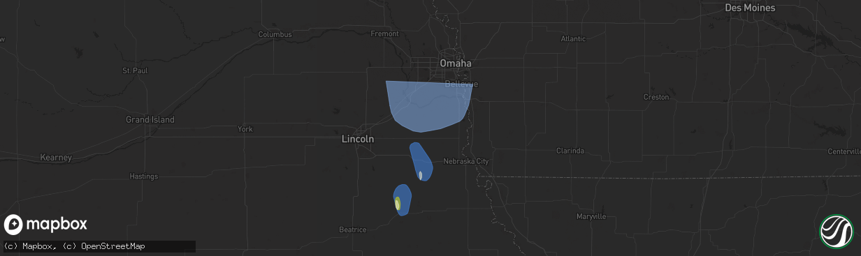 Hail map in Weeping Water, NE on March 14, 2025