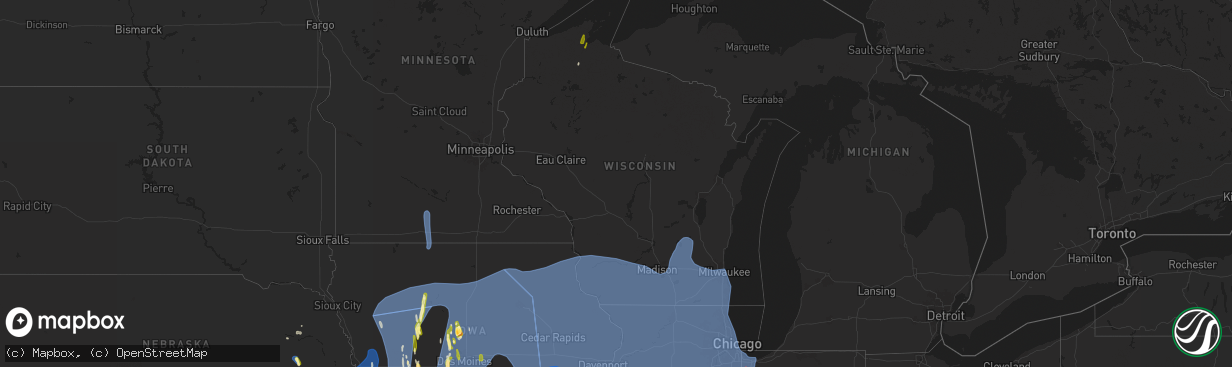 Hail map in Wisconsin on March 14, 2025