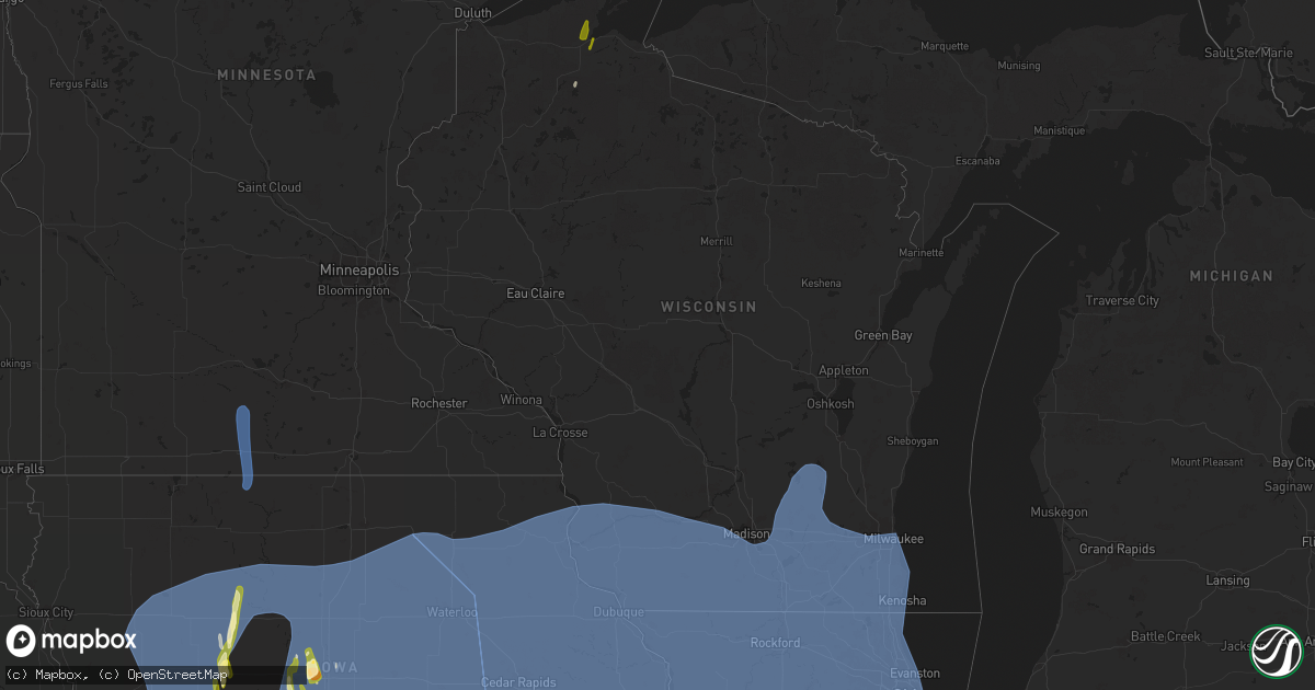 Hail map in Wisconsin on March 14, 2025