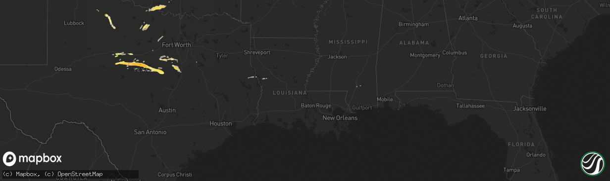 Hail map in Louisiana on March 15, 2014