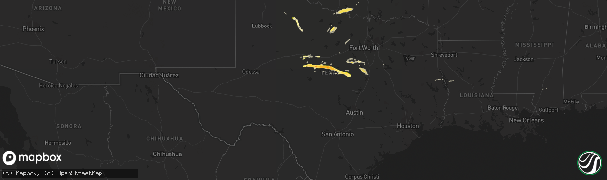 Hail map in Texas on March 15, 2014