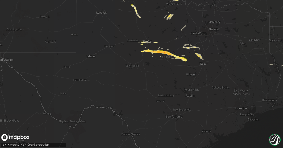 Hail map in Texas on March 15, 2014
