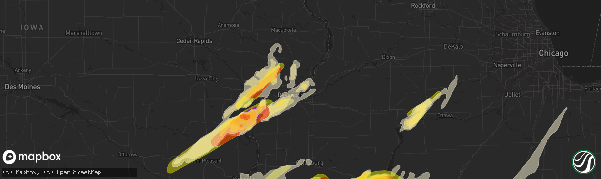 Hail map in Bettendorf, IA on March 15, 2016