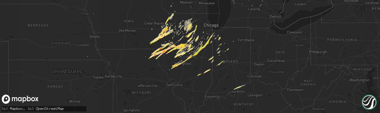 Hail map in Illinois on March 15, 2016