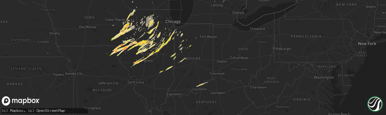 Hail map in Indiana on March 15, 2016