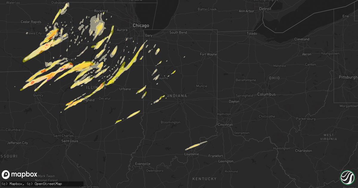 Hail map in Indiana on March 15, 2016
