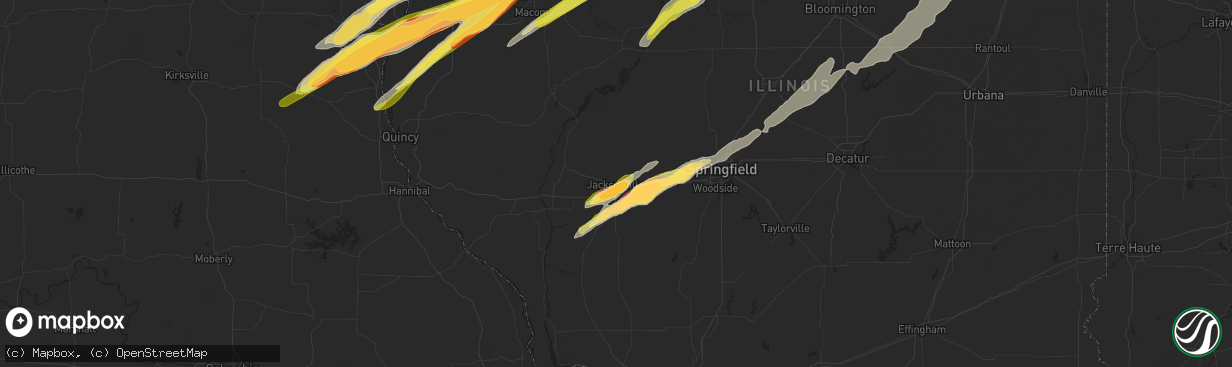 Hail map in Jacksonville, IL on March 15, 2016