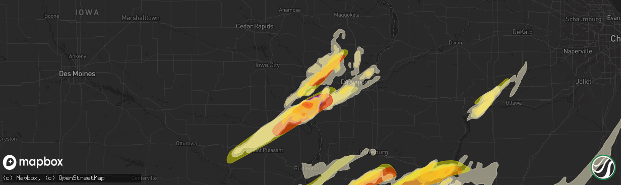 Hail map in Muscatine, IA on March 15, 2016