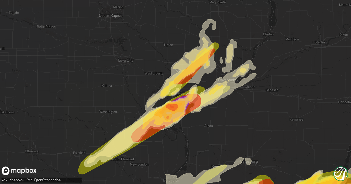 Hail map in Muscatine, IA on March 15, 2016