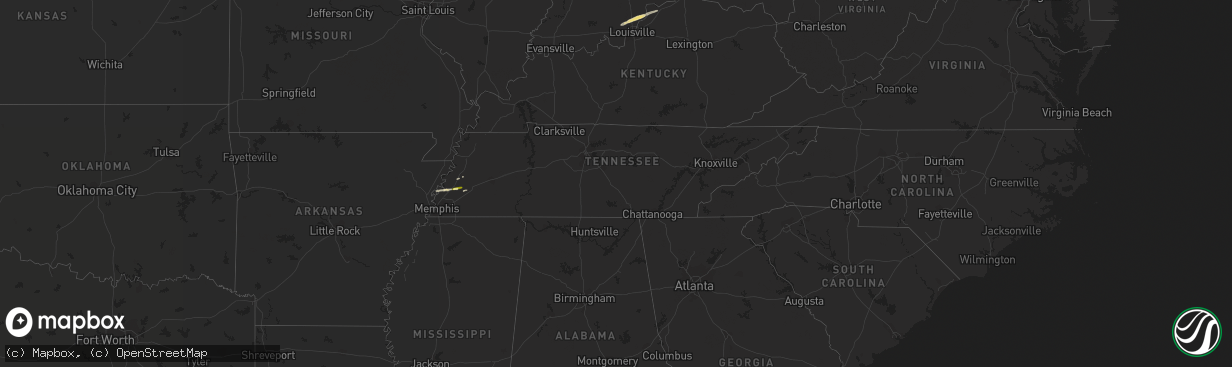 Hail map in Tennessee on March 15, 2016