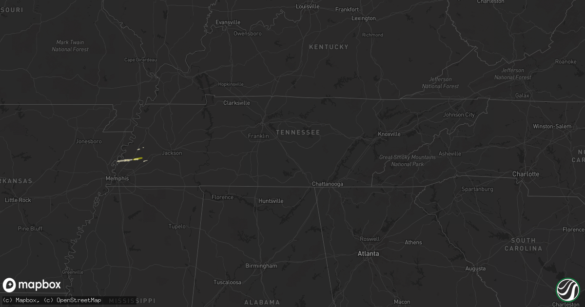 Hail map in Tennessee on March 15, 2016