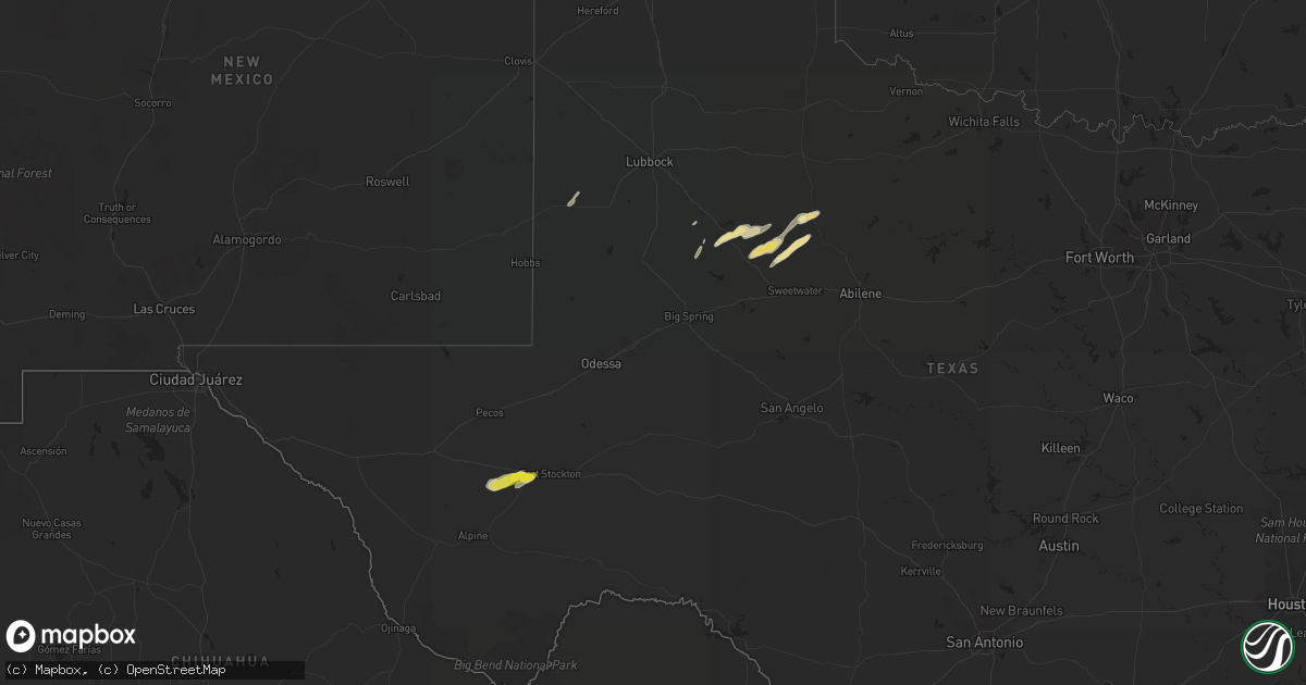 Hail map in Texas on March 15, 2020