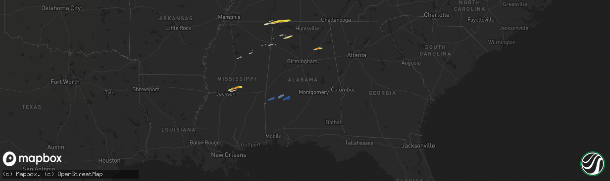 Hail map in Alabama on March 15, 2021