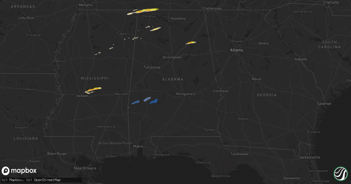 Hail map in Alabama on March 15, 2021
