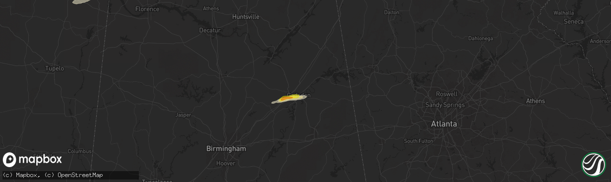 Hail map in Gadsden, AL on March 15, 2021