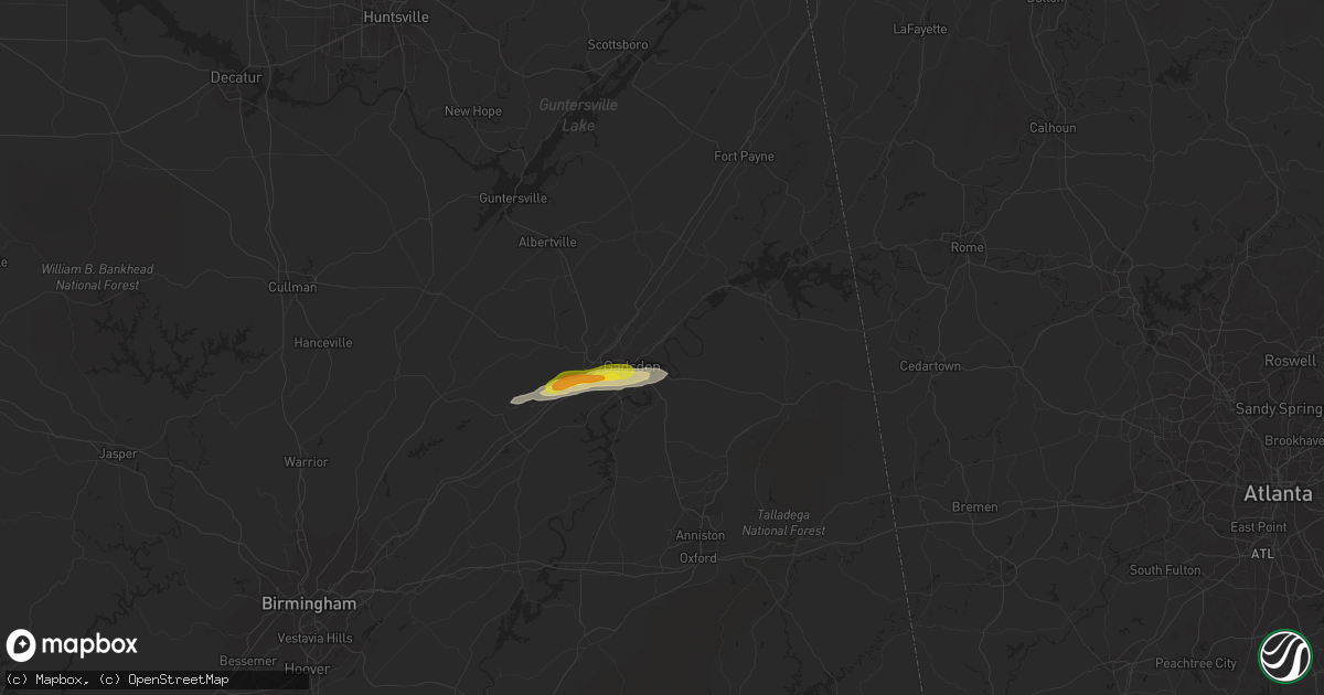 Hail map in Gadsden, AL on March 15, 2021