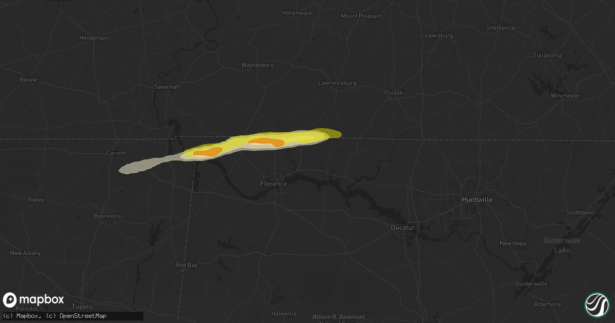 Hail map in Killen, AL on March 15, 2021