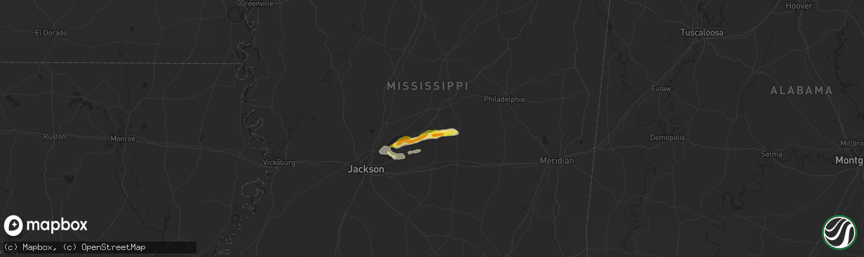 Hail map in Lena, MS on March 15, 2021