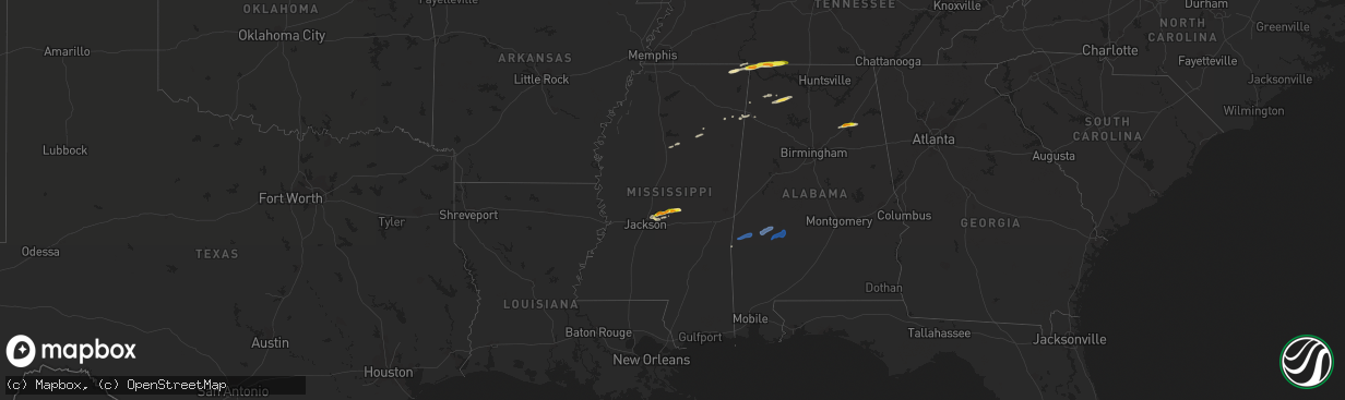 Hail map in Mississippi on March 15, 2021