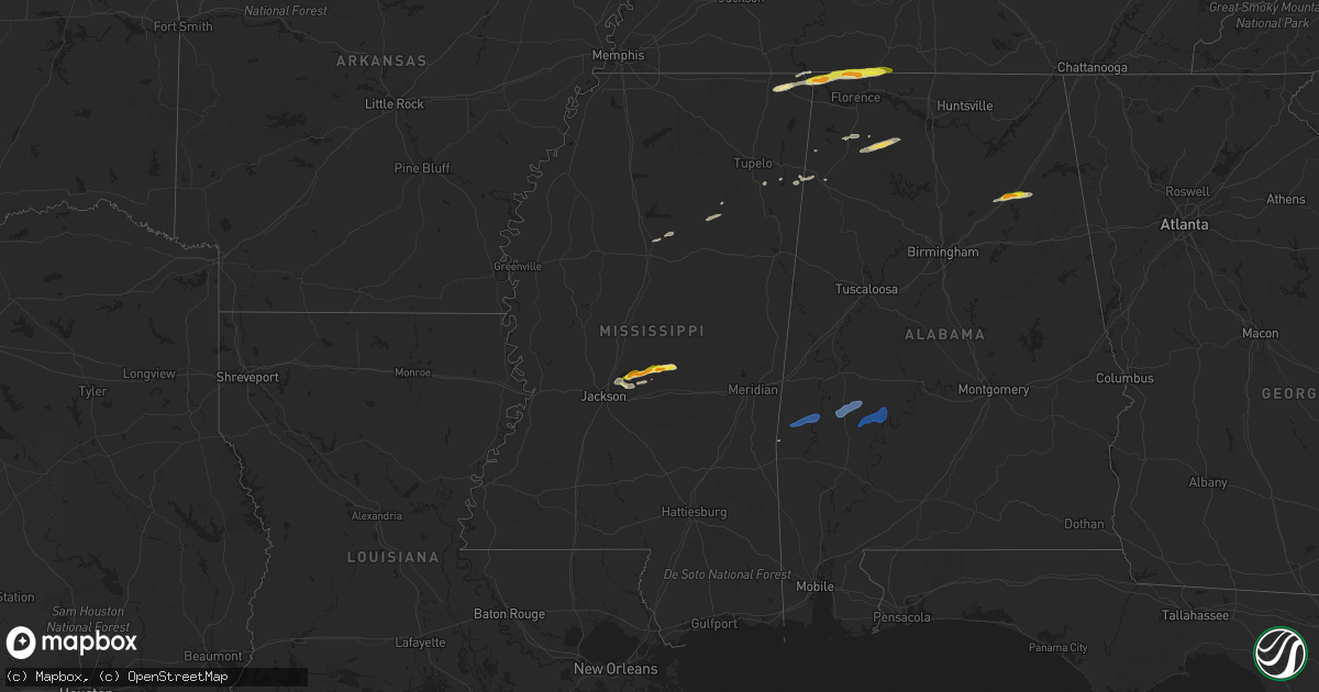 Hail map in Mississippi on March 15, 2021