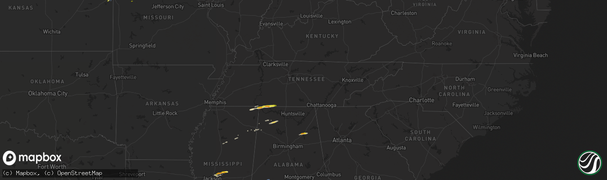 Hail map in Tennessee on March 15, 2021