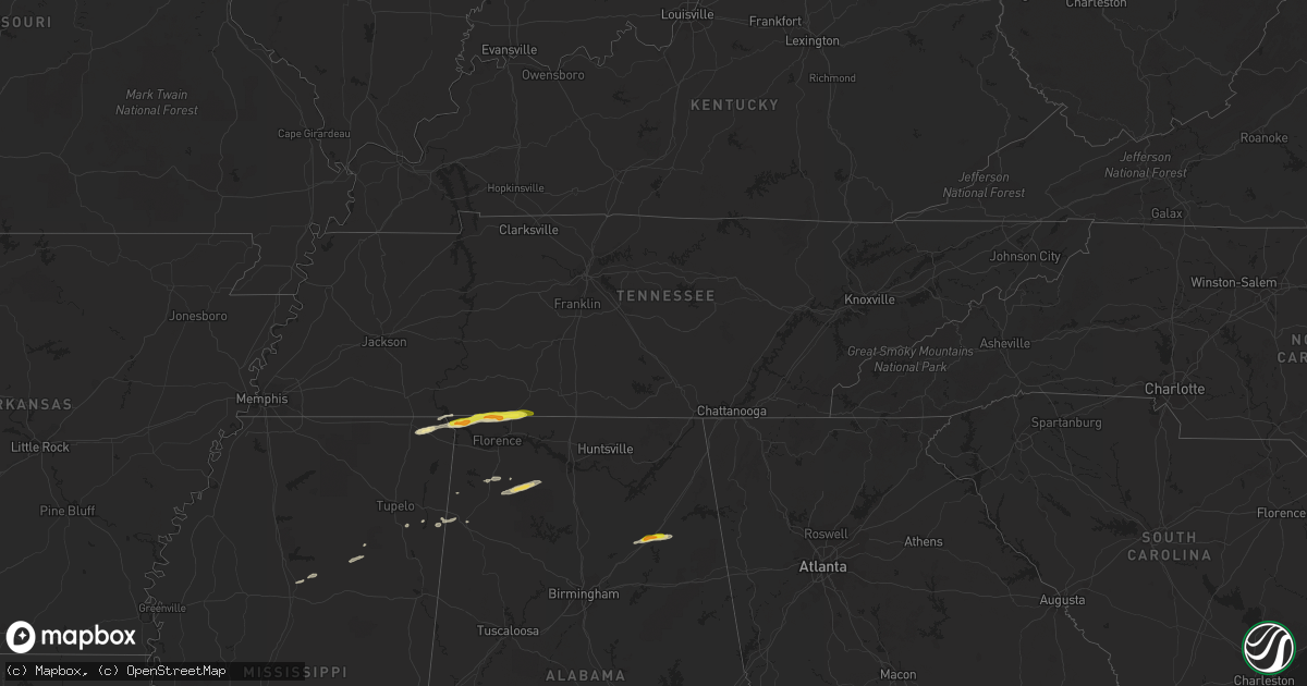Hail map in Tennessee on March 15, 2021