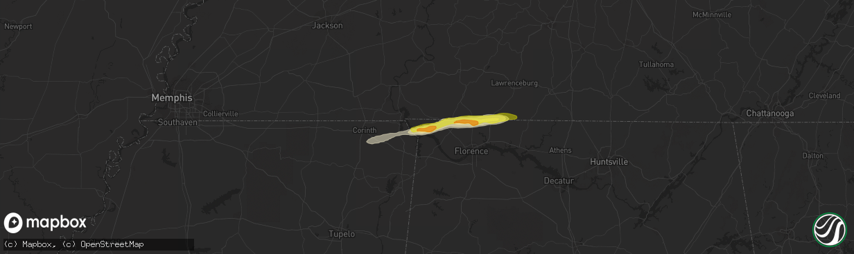 Hail map in Waterloo, AL on March 15, 2021