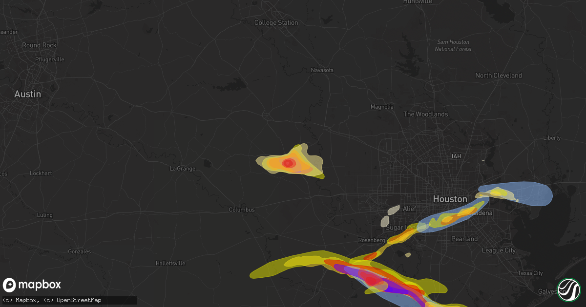 Hail map in Bellville, TX on March 15, 2024